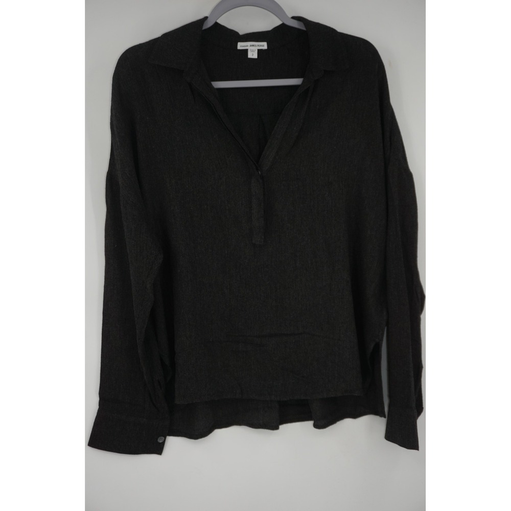 James Perse Blouse Gray Viscose Wool Collared Long Sleeve Women's 2 M Pullover